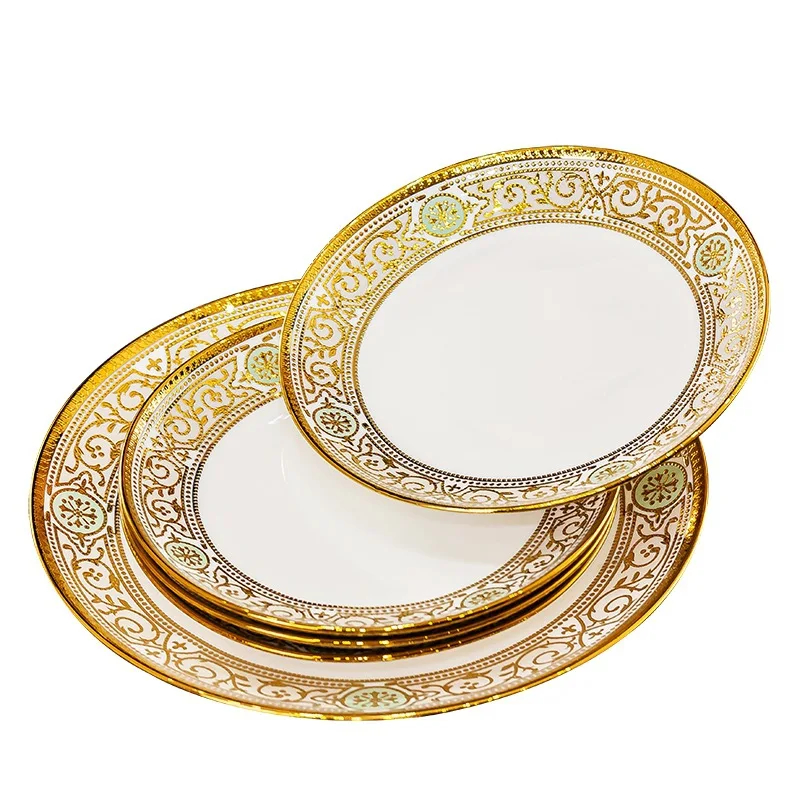 Bain Marie Food Warmer - Luksusowa, tłoczona, złota porcelana kostna, zestaw