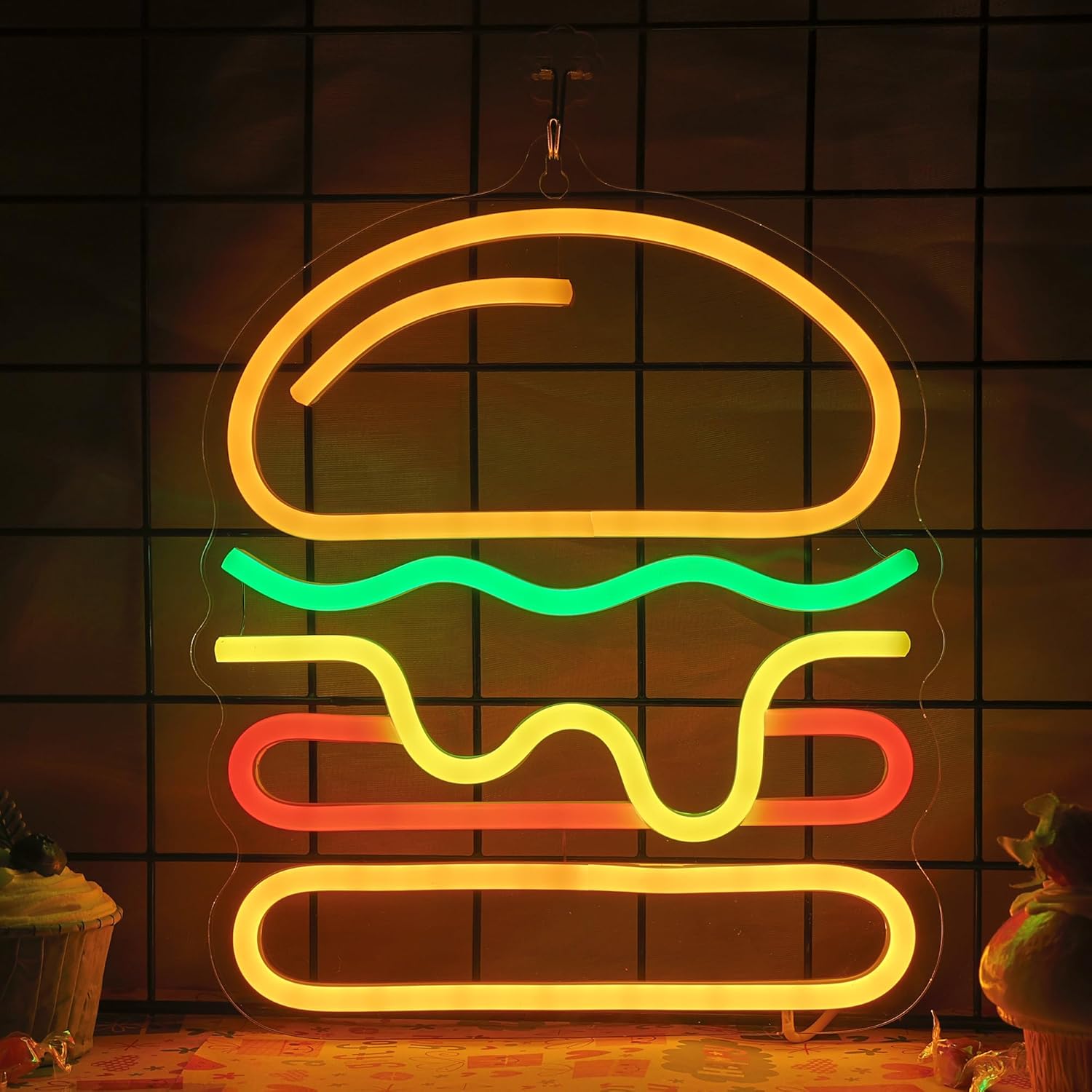 Commercial Kitchen Light - Neon Burger z Warstwowym Serem, Podświetlenie