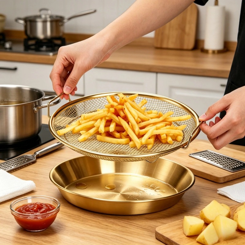 Złoty wytrzymały stojak do fry – Commercial Kitchen Oil Filter recenzja i cena
