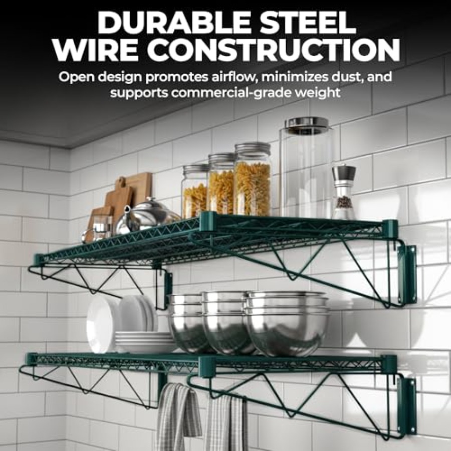 Półka ścienna z zielonego drut – Commercial Kitchen Wall Shelves recenzja i cena